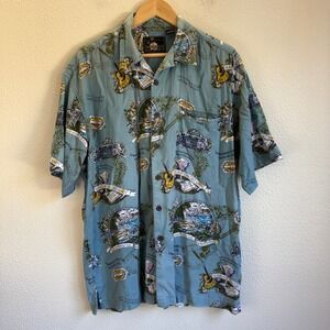 Margaritaville Button Down Mens Large Blue Good Havana Daydreamin Allover Print